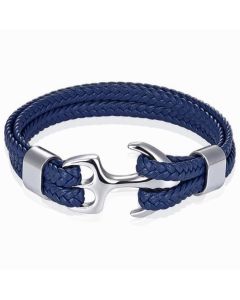 Tom Jaxon Heren armband Anker gevlochten Leer Zilverkleurig Blauw