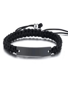 Tom Jaxon Heren armband Gevlochten Touw Graveerplaat Zwart Verstelbaar