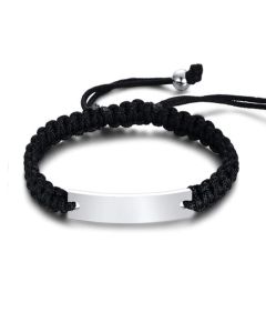Tom Jaxon Heren armband Gevlochten Touw Graveerplaat Zwart Zilverkleurig Verstelbaar