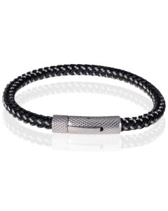 Tom Jaxon Heren armband geweven leer met Edelstaal Zilverkleurig Zwart