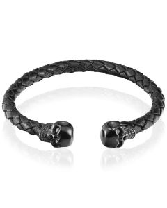 Tom Jaxon heren armband Leer Doodshoofd Zwart