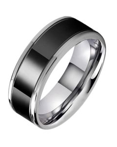 Tom Jaxon heren ring Wolfraam Zwart Zilverkleurig Groef Glans