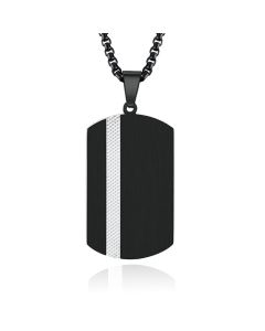 Tom Jaxon Stalen Herenketting met Zwarte Dogtag Hanger - 60cm