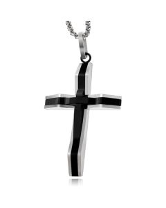 Venetiaanse Heren Schakelketting met Zwart-Zilverkleurig Kruis