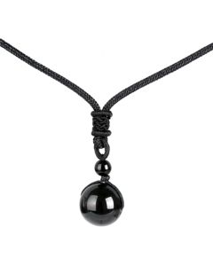 Verstelbare leren Heren Ketting met Obsidiaan Kettinghanger