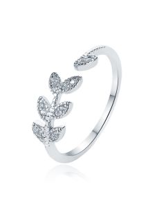 Verstelbare Dames Eternity Ring met Leafs - KoperZilver met Zirkonia Steentjes