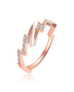Verstelbare Koperen Ring met Rosé Goud Coating - Bliksemvorm met Zirkonia Steentjes