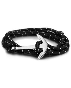 Verzilverde Anker armband met polyester koord