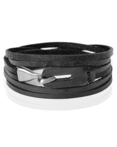 Wikkelarmband Heren Zwart Leer Haak