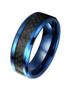 Wolfraam heren ring Carbon Fiber Blauw Zwart 8mm