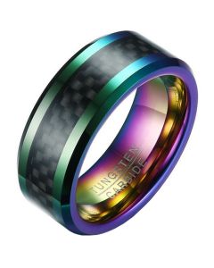 Wolfraam heren ring Carbon Fiber Multicolor Zwart 8mm