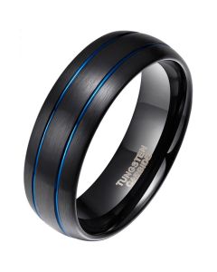 Wolfraam heren ring Classic Groove Zwart Blauw 8mm