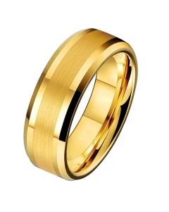 Wolfraam heren ring Goudkleurig geborstelde streep 8mm