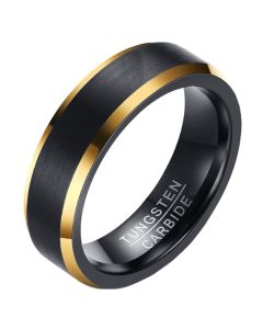 Wolfraam heren ring Mat Zwart met Goud 6mm