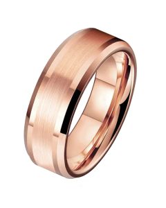 Wolfraam heren ring Rosegoud geborstelde streep 8mm