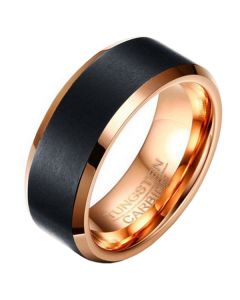 Wolfraam heren ring Rosegoud Zwart 8mm