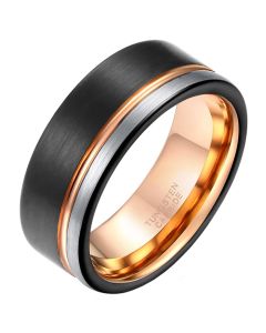 Wolfraam heren ring Groef Zwart Zilverkleurig Rose