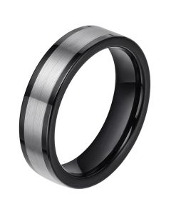 Wolfraam heren ring smal model Zwart Zilverkleurig 6mm