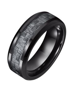 Wolfraam heren ring Tom Jaxon zwart Glans Carbon Fibre Inlay