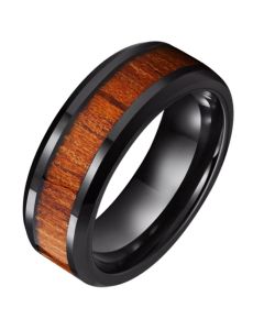 Wolfraam heren ring Tom Jaxon zwart Glans Palissander Inlay