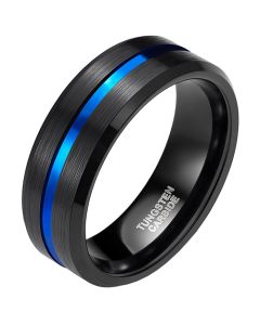 Wolfraam heren ring Zwart met Blauw 8mm