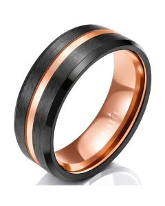 Wolfraam heren ring Zwart met Rose 8mm