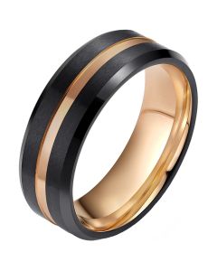 Wolfraam heren ring Zwart met Rose 8mm