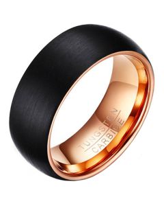 Wolfraam heren ring Zwart met rose 8mm