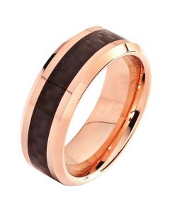 Wolfraam ring Carbon Fiber Rose Zwart 8mm