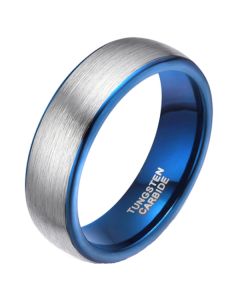 Wolfraam ring geborsteld zilver met Blauw 6mm