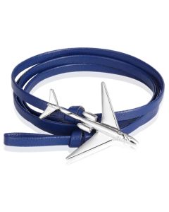 Wrap armband Heren Leer Vliegtuig Anker Blauw Zilverkleurig