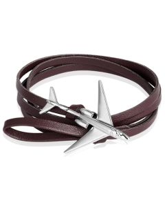 Wrap armband Heren Leer Vliegtuig Anker Bruin Zilverkleurig