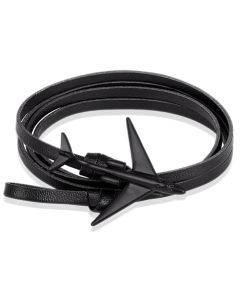 Wrap armband Heren Leer Vliegtuig Anker Zwart