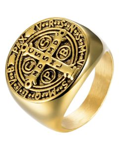 Zegelring Heren Edelstaal Holy Medal Cross