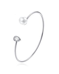 Zilverkleurige armband met Ovale Zirkonia Steen en Imitatie Parel