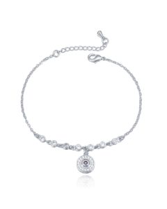 Zilverkleurige Armband Verstelbaar met Bedel en Zirkonia Steentjes