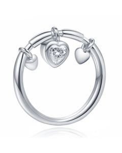 Zilverkleurige Dames Ring met Hart Hanger van Zirkonia