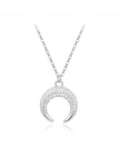 Zilverkleurige Edelstaal Dames Ketting met Maan Zirkonia Hanger