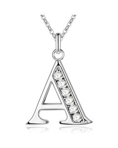 Zilverkleurige Letter A Dames Ketting met Zirkonia