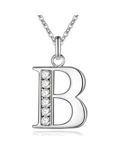Zilverkleurige Letter B Dames Ketting met Zirkonia