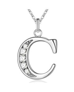 Zilverkleurige Letter C Dames Ketting met Zirkonia