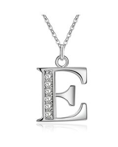 Zilverkleurige Letter E Dames Ketting met Zirkonia