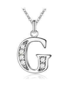Zilverkleurige Letter G Dames Ketting met Zirkonia
