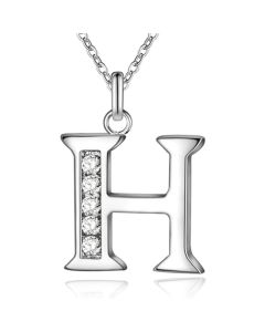 Zilverkleurige Letter H Dames Ketting met Zirkonia
