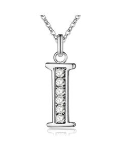 Zilverkleurige Letter I Dames Ketting met Zirkonia