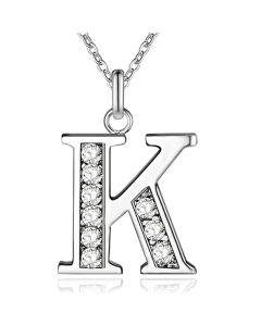Zilverkleurige Letter K Dames Ketting met Zirkonia