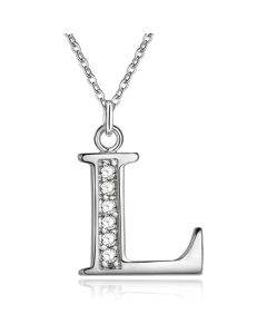 Zilverkleurige Letter L Dames Ketting met Zirkonia