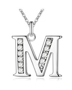 Zilverkleurige Letter M Dames Ketting met Zirkonia