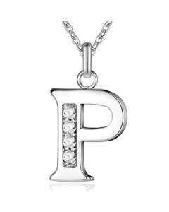 Zilverkleurige Letter P Dames Ketting met Zirkonia