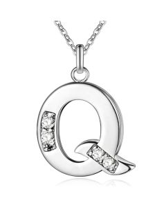 Zilverkleurige Letter Q Dames Ketting met Zirkonia